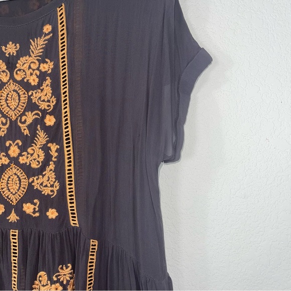 Anthropologie Vanessa Virginia Antala Peplum Top grey orange embroidered size M - Picture 5 of 15